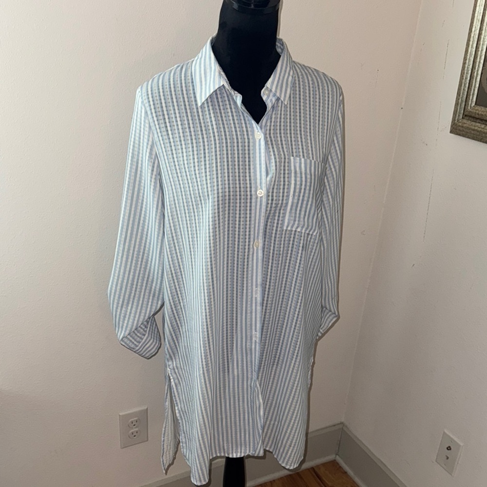 Marc New York Andrew Marc blue white plaid buttoned down long sleeves tunic Sz M